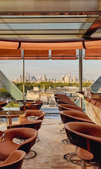 The Emory Bar 33. Bar interior with panoramic views of the London skyline