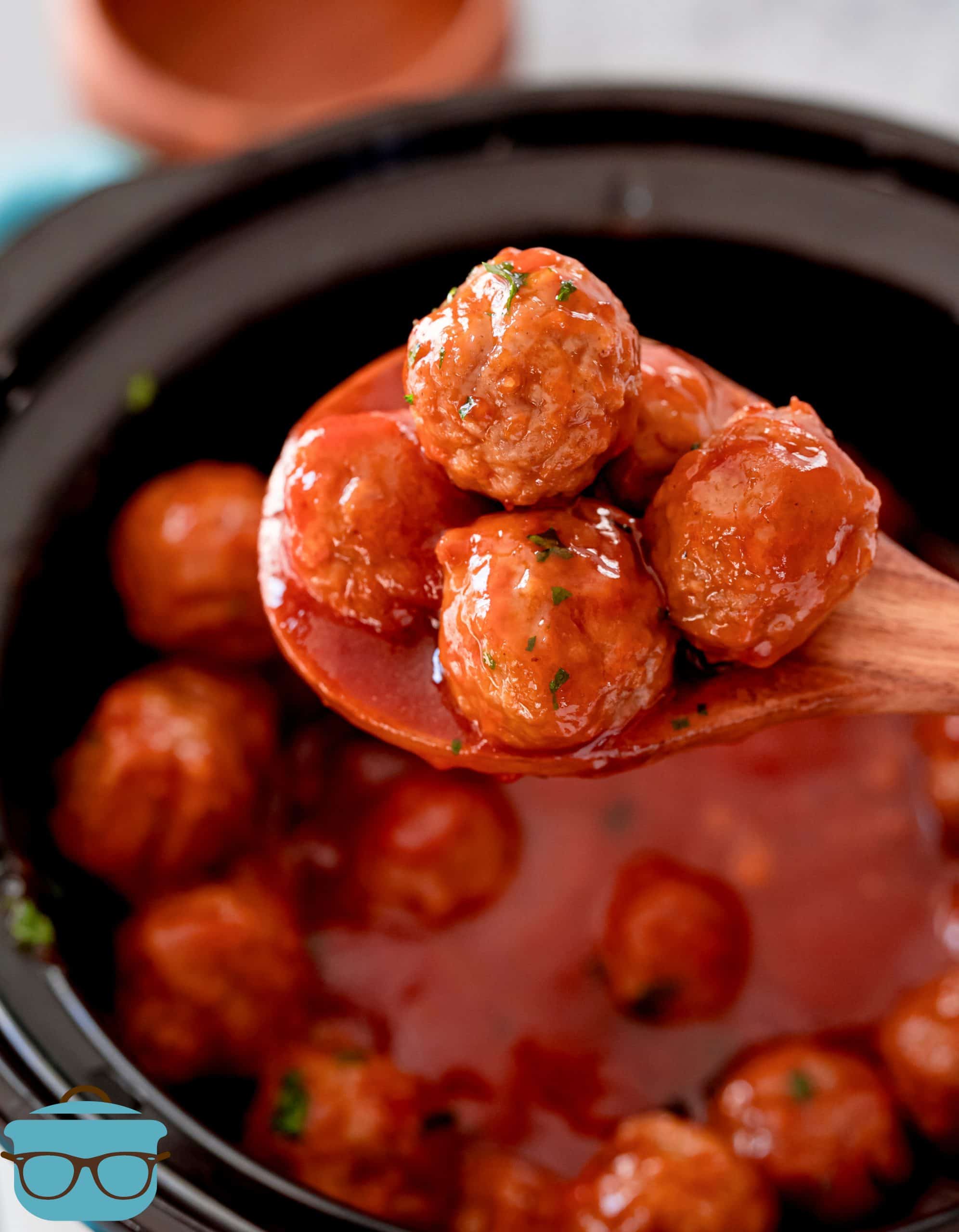 Crock Pot Meatloaf Meatballs on serving spoon