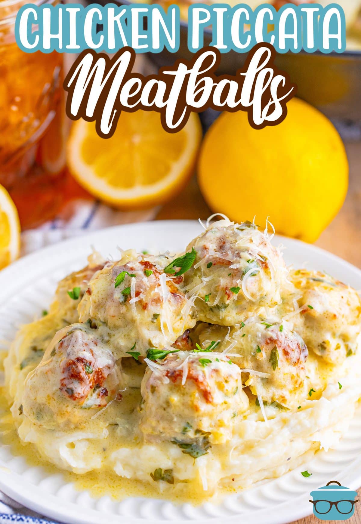 A plate with Chicken Piccata Meatballs.