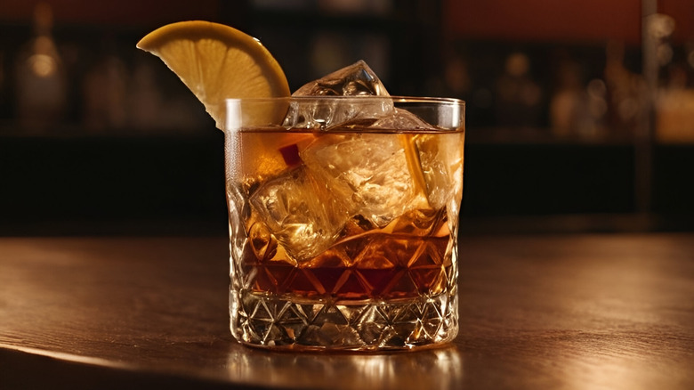 Old fashioned in a glass on bar