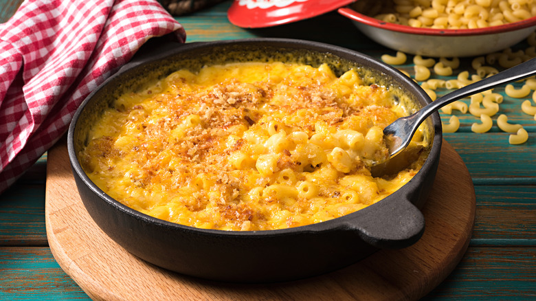 Mac and cheese in a cast iron skillet