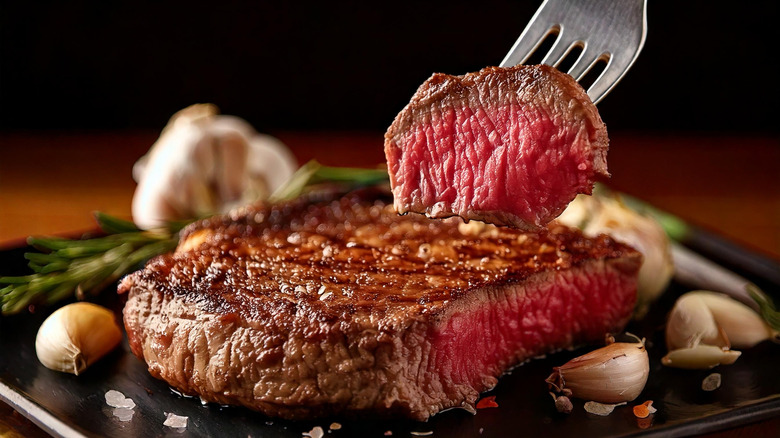 Close-up of a perfectly cooked medium-rare steak