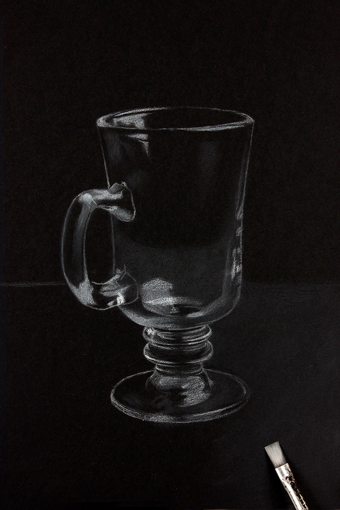 How to Draw Glass Using White Charcoal on Black Paper