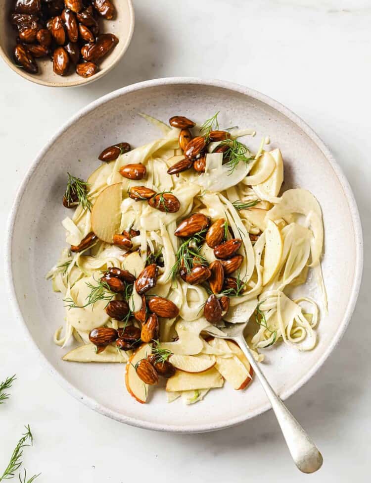 Apple Fennel Salad on a plate with a fork