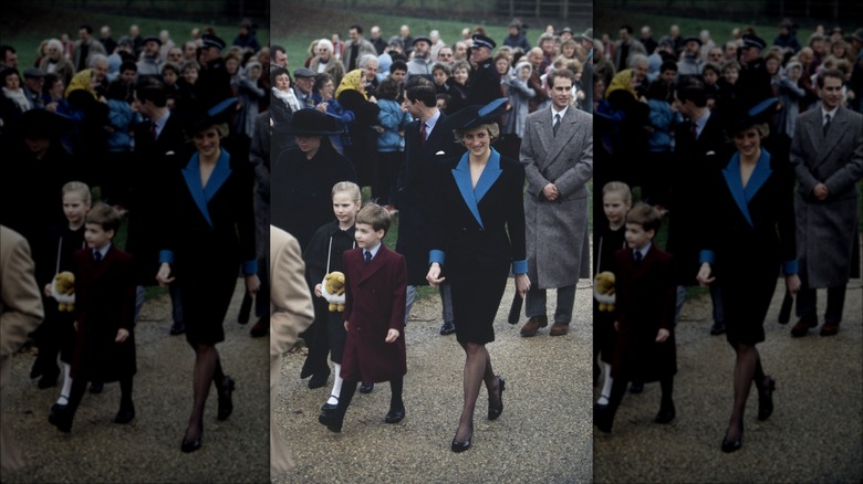 Prince William, Zara Tindall, and Princess Diana walking