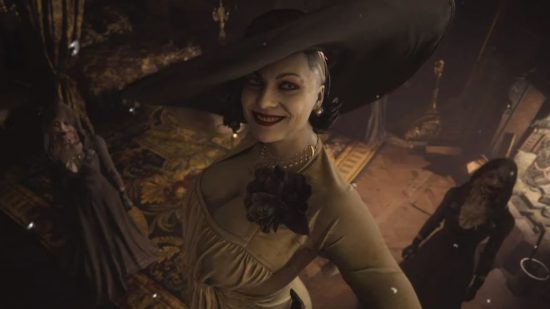 Best Xbox horror games: Lady Dimitrescu in Resident Evil Village smiling at the camera.