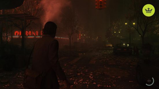 Best Xbox horror games: Alan Wake walking through a dark and foggy urban area in Alan Wake 2.