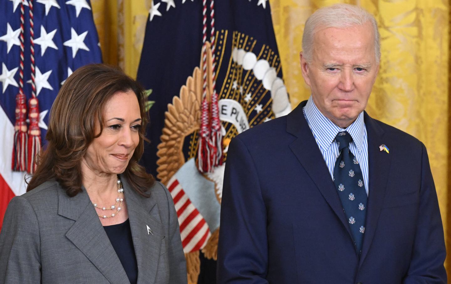 President Joe Biden and US Vice President Kamala Harris attend an event on gun violence in the East Room of the White House in Washington, DC on September 26, 2024.