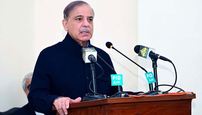 Prime Minister Shehbaz Sharif speaks during the press conference. — PPI/File