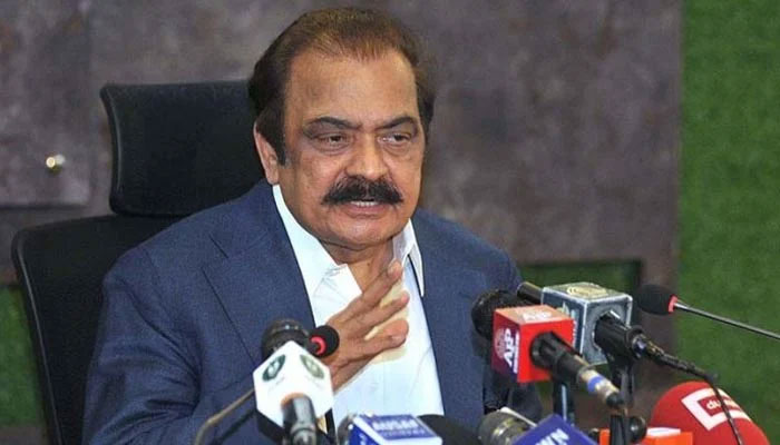 PM Shehbaz Sharifs Adviser on Political and Public Affairs Rana Sanaullah speaks to the media in this undated image. — APP/File