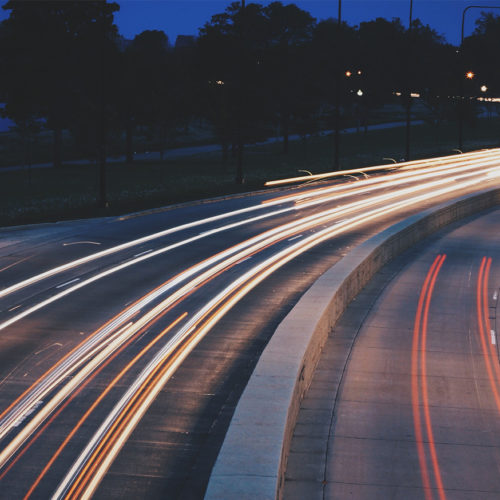 Moving traffic headlights on highway