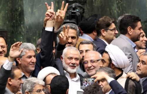 Hamas Leader Ismael Haniyeh at the swearing-in ceremony for new Iranian President Masoud Pezeshkian on July 30.