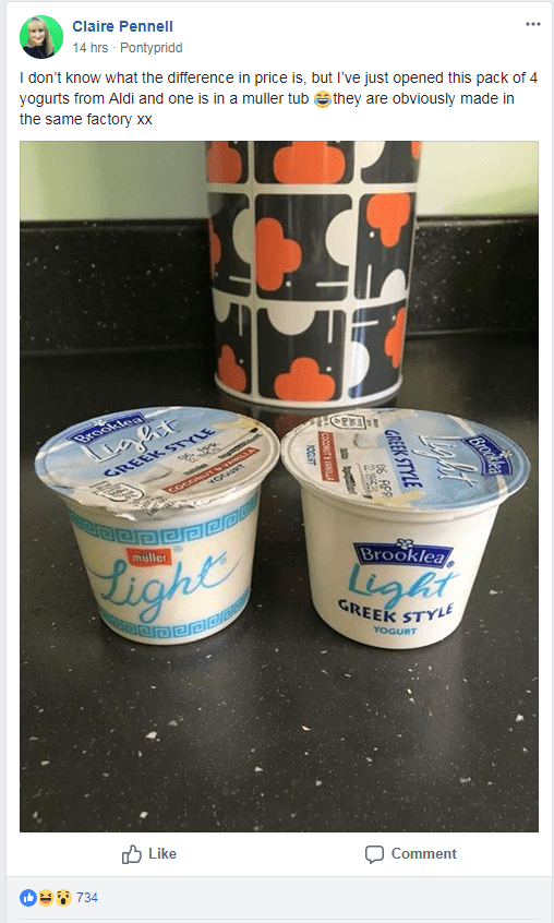  Claire spotted the packaging blunder when she took the yogurt out of the fridge to eat