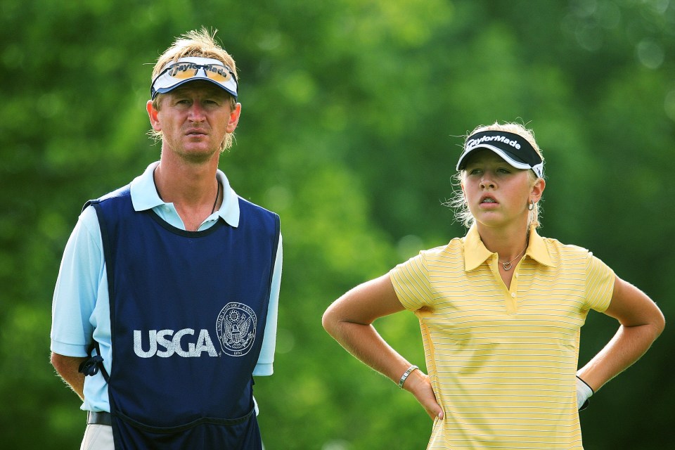 Korda Sr as caddie for daughter Jessica when she was a young teenager