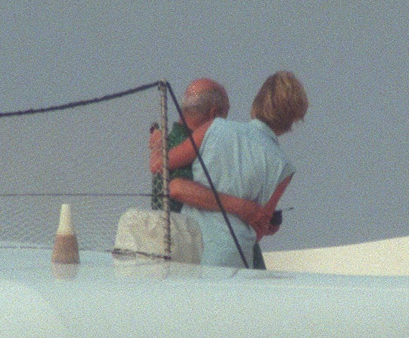 The sex pest with the Princess on his yacht in 1997