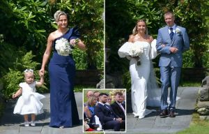 Bridesmaid Molly Mae looks tearful walking down the aisle at sister's wedding