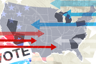 The seven states likely to decide the election, clockwise from bottom left: Arizona, Nevada, Wisconsin, Michigan, Pennsylvania, North Carolina and Georgia