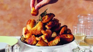 A pile of Heston Blumenthal’s famous roast potatoes — with glass-sharp edges and a soft, floury middle