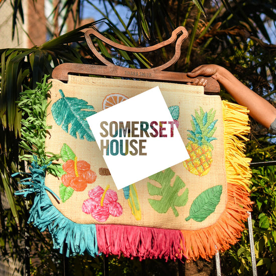 Image of a Tihara Smith bag with the Somerset House logo on top in white