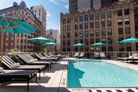 Pool deck with city views at the Virgin New York City hotel