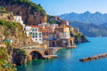 The winding road taking you down to the water in Atrani town on Amalfi coast