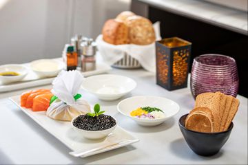 A tray of caviar with Qatar Airways Business Class 