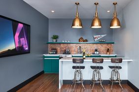 A bar space in a room at the Rally Hotel, in Denver