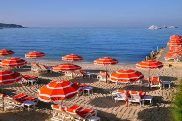 Sunshades on the beach from Juan les Pins on the French riviera