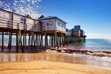 The pier at Old Orchard Beach in Maine, USA on a beautiful sunny day.