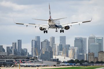 Airplane landing at London City Airport