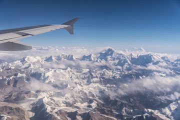 Flying over the Himalayas between Nepal and Tibet 