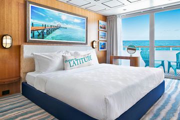 A guest room on board the Margaritaville at Sea Paradise 