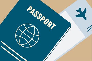 A digital illustration of a passport and boarding pass