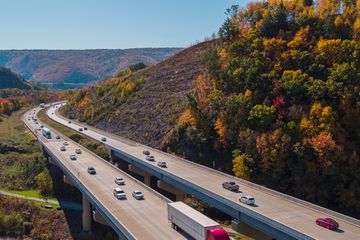 Fall leaves around the High bridge at the Pennsylvania Turnpike