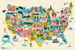 Illustration of all 50 states and attractions from each state