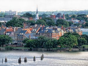 Old Town, Alexandria taken from the Wilson Bridge that crosses the Potomac River.