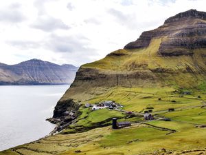 Rolling green hills on the faroe islands