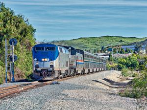 Amtrak Coast Starlight (Los Angeles - Seattle) powered by P42DC locomotives at Moorpark, California