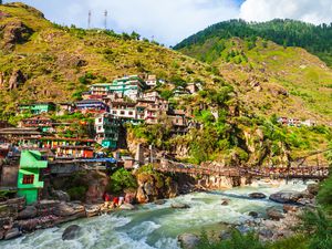 Colorful local houses in Manikaran, India