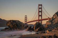 The Golden Gate Bridge, shot from Marshall's Beach at Sunset.