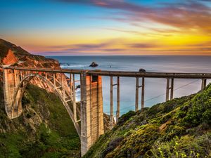 Bixby Bridge and Pacific Coast Highway at sunset