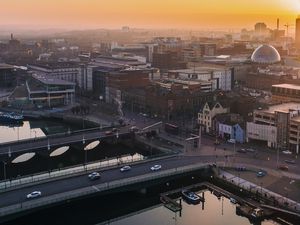 Belfast sunset aerial view