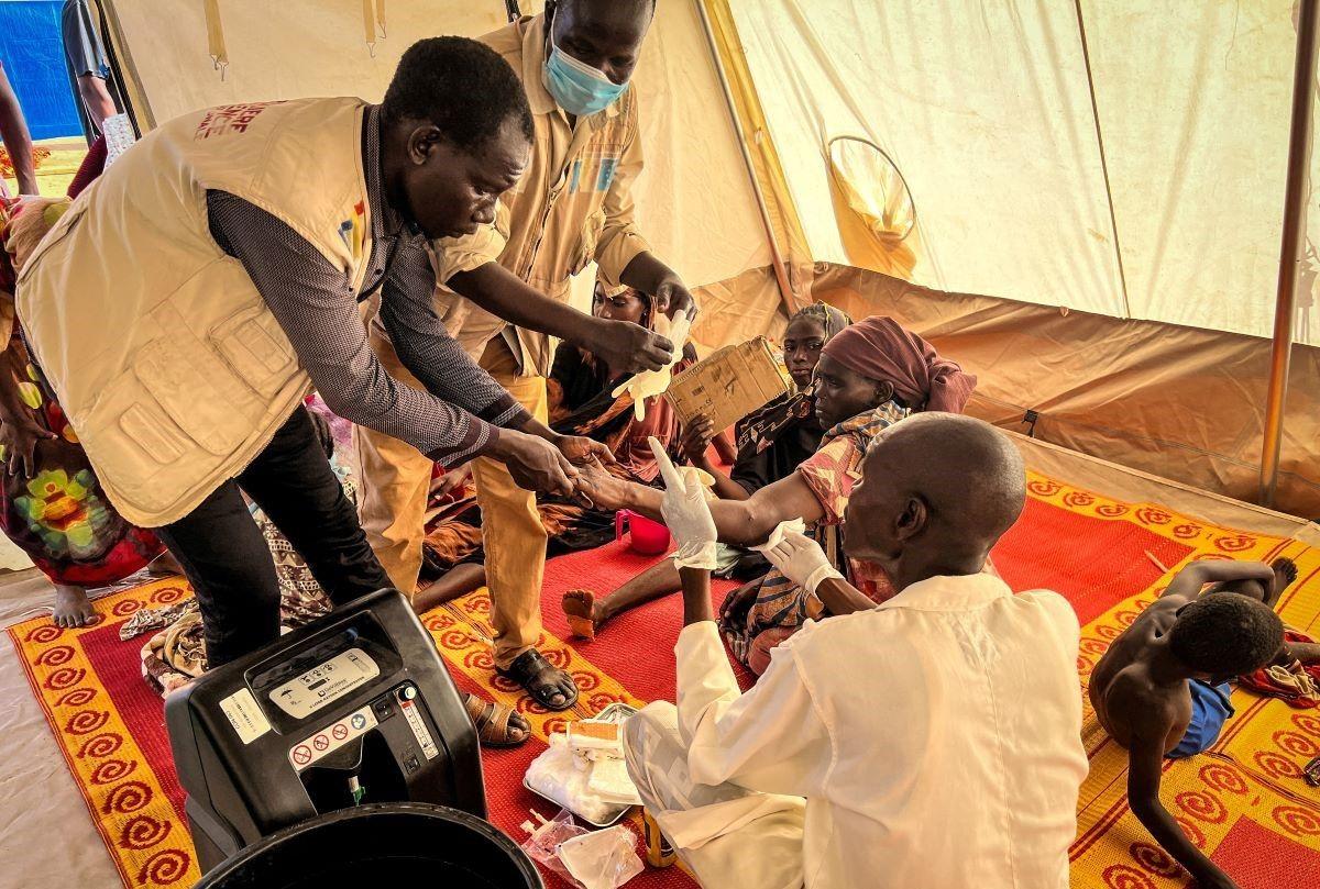 Wounded Sudanese refugees, who fled conflict from West Darfur, receive medical support from MSF and health ministry staff at a hospital in Adre, Chad June 16, 2023 in this handout image. Courtesy of MSF/Handout via REUTERS