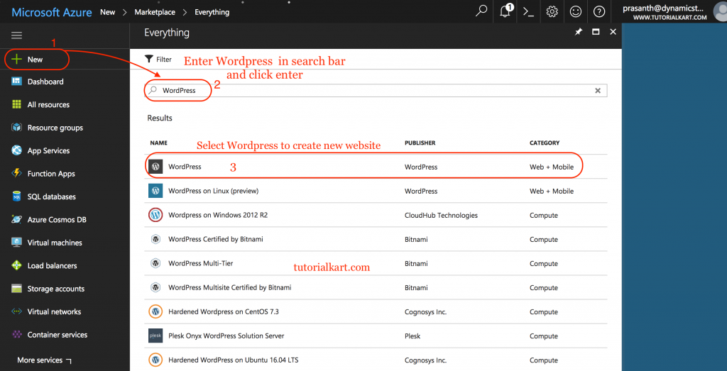 Create WordPress Website using Azure marketplace template