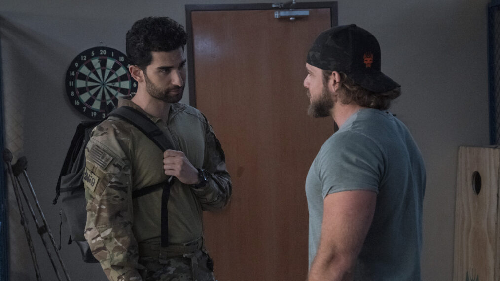 Raffi Barsoumian as Omar Hamza, Max Thieriot as Clay Spenser in SEAL Team