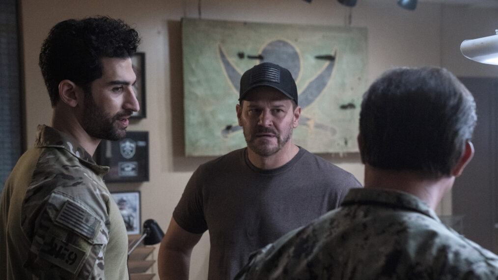 Raffi Barsoumian as Omar Hamza, David Boreanaz as Jason Hayes in SEAL Team