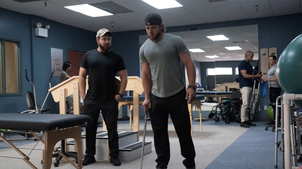 AJ Buckley as Sonny Quinn, Max Thieriot as Clay Spenser in SEAL Team