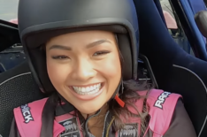 Jenn Tran driving a race car in 'The Bachelorette' Season 21