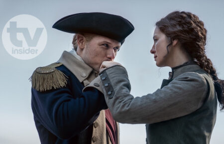 Sam Heughan as Jamie and Caitriona Balfe as Claire in 'Outlander' Season 7B