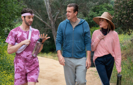 Michael Urie as Brian, Jason Segel as Jimmy, and Christa Miller as Liz in 'Shrinking' Season 2